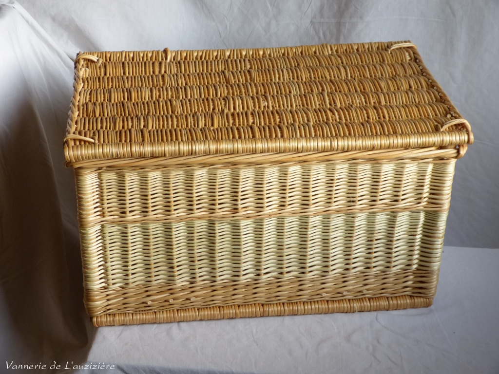 Coffre en osier de rangement en osier blanc et couleur